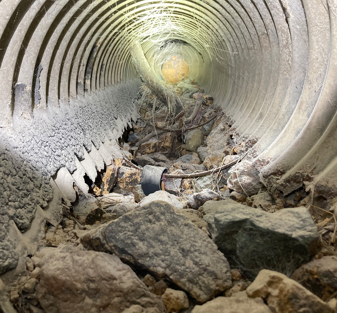 The inside of a damaged stormwater pipe